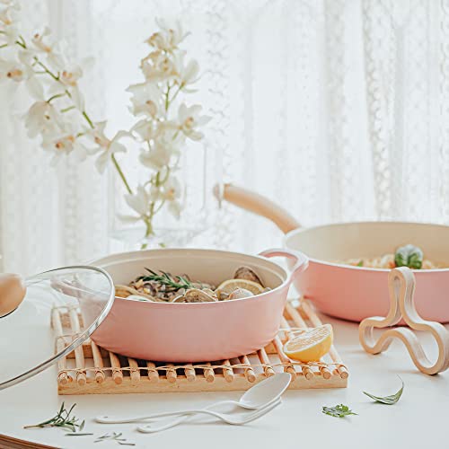 Neoflam Retro 5-Piece Ceramic Nonstick Cookware Set, PFOA Free Pots and Pans with Integrated Steam Vent Lid knob prevents boil over and Heat Resistant Silicone Grips for safer cooking at kitchen, Pink