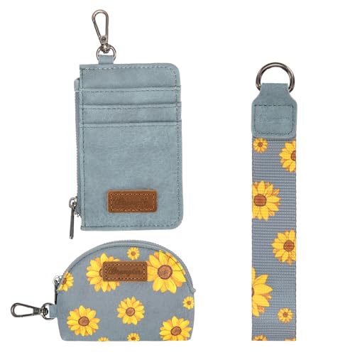 Image of Wrangler KeyChain Wristlet Wallets for Women Sunflower Floral Dual Pouch Wristlet Western Credit Card Holder Wallet with Zipper Pocket