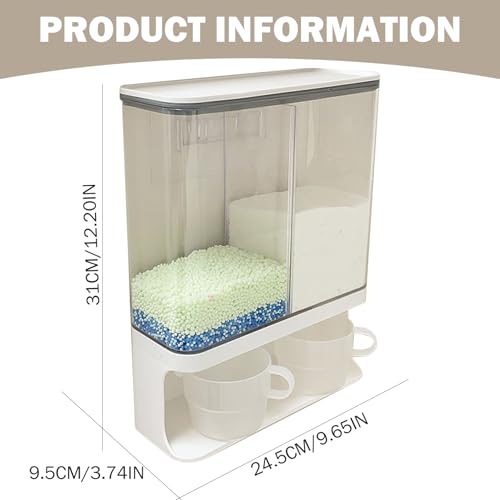 Distributeur poudre lessive transparent et étanche grand format 3000 ML double bac