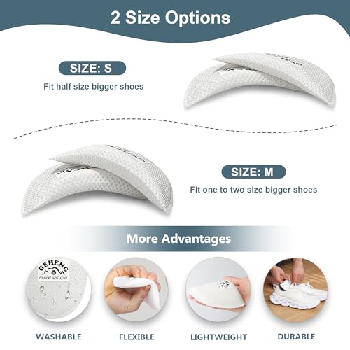 Image of Shoe Filler for Too Big Shoes Women Men, Toe Cushion Pads to Make Shoes Smaller, Shoe Size Reducer Spacers for Loose Shoes, Toe Inserts for Pain Relief (White, S: Half Size Too Big, 1 Pair)