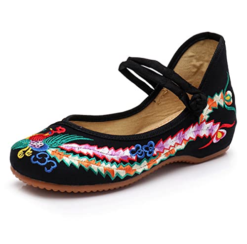 Chinese Embroidered Flats Women's Black Red Asian Traditional Mary Jane Ballet Yoga Shoes Rubber Sole