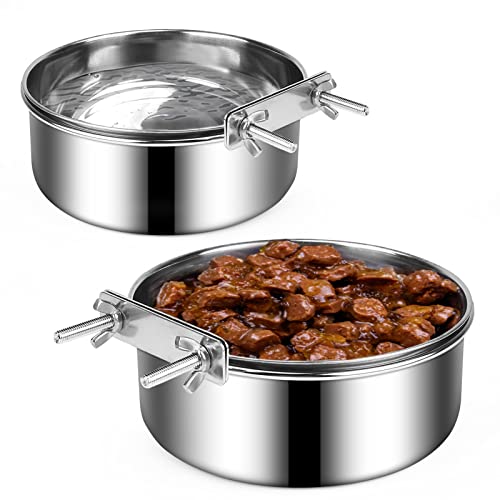 Dog Crate Water and Food Bowl, ShineMe Stainless Steel Dogs Bowls Hanging 2 Pack for Cage Crate Kennel, Spill Proof Dog Bowl for Medium and Small Sized Dogs Cats Pets (6.3 * 2.6” & 5.5 * 2.4”)