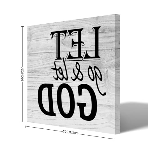 Cuadro de lienzo motivacional Let Go & Let GOD para decorar el dormitorio con estilo rústico 2