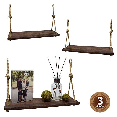 Boho Wall Hanging Shelf - Macrame Wood Hanging Shelves for Wall - Farmhouse