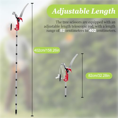 Astschere Teleskop, 82-410cm Manueller Astschneider mit Teleskopstiel, Einstellbare Länge Seilzug Gartensäge Baumsäge, Leichter Edelstahl Teleskopsäge Hochentaster für Sägen und Scheren