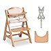 hauck Beta+, Naturale - Kit Seggiolone Pappa con Ruote, Vassoio, Barra Protettiva, Cuscino di Seduta, Cintura a 5 Punti e Cinturina Inguinale - per Bambini 6 Mesi fino a 90 kg - Legno di Faggio