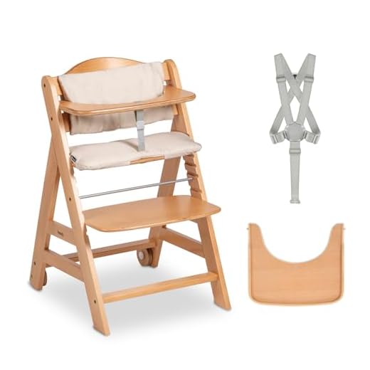 hauck Beta+, Natural - Mitwachsendes Kinderhochstuhl Set ab 6 Monaten bis 90 kg mit Rädern, Sitzkissen, Großes Essbrett, Kleiner Schutzbügel, 5 Punkt Gurt Sicherheitsgurt & Schrittgurt