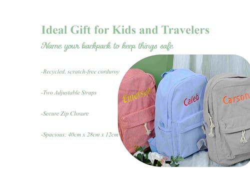 Personalized Corduroy Backpack with Kids Name, Custom Embroidered School Travel Laptop Bookbag for College Boy Girls2