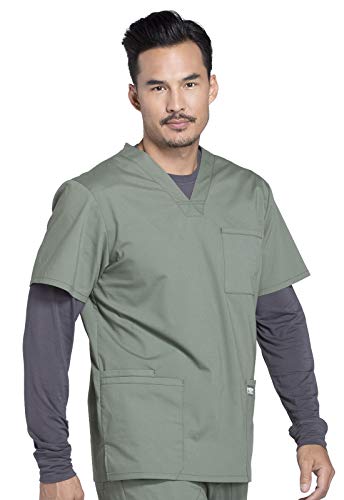 Image of Cherokee WW Professionals Men's V-Neck Scrub Top 4 Pockets Medical Shirt | Traditional Fit, Instrument Loop, Soft 2-Way Stretch Fabric, Durable, Breathable, Easy Care, Healthcare Use