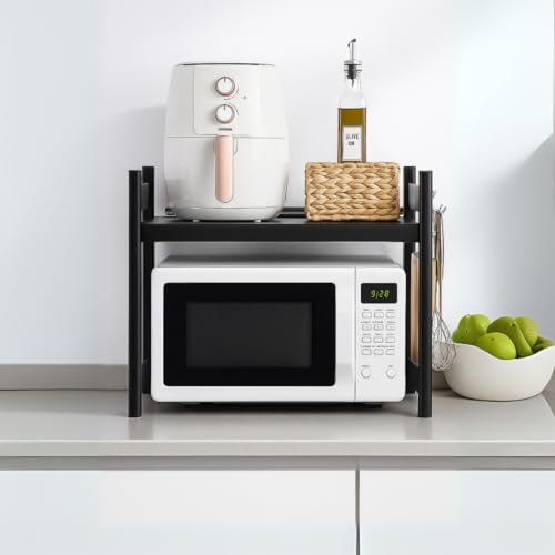 Image of 3-Tier Microwave Oven Stand, Kitchen Organizer Rack, Sturdy DIY Countertop Organizer for Microwave, OTG, Mixer, Utensils & Appliances | Engineered Wood & Metal Rack (55 Kg Capacity)