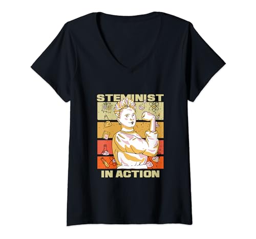Steminist In Action | Scientist Feminist | Women In STEM V-Neck T-Shirt