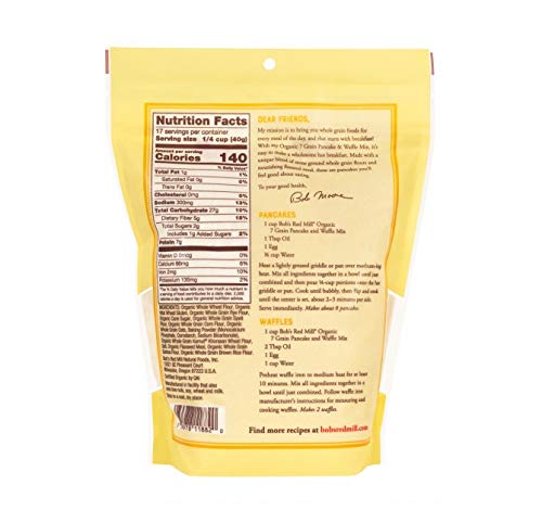 Bob's Red Mill Organic 7 Grain Pancake & Waffle Mix 24 oz (Two Pack) - Multigrain Organic Pancake and Waffle Mix - Double Pack Pancake and Waffle Mix (Two 24 oz resealable bags)