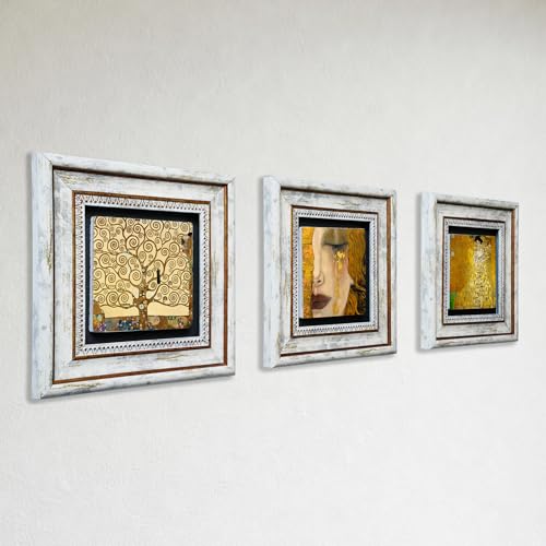 Image of Artistry Home Gustav Klimt Masterpiece & Freya’s Tear Trio Vintage Wall Art - Stone Framed Wall Art - Framed Art Prints - Living Room Bedroom Office Decor – Wall Decor Set of 3