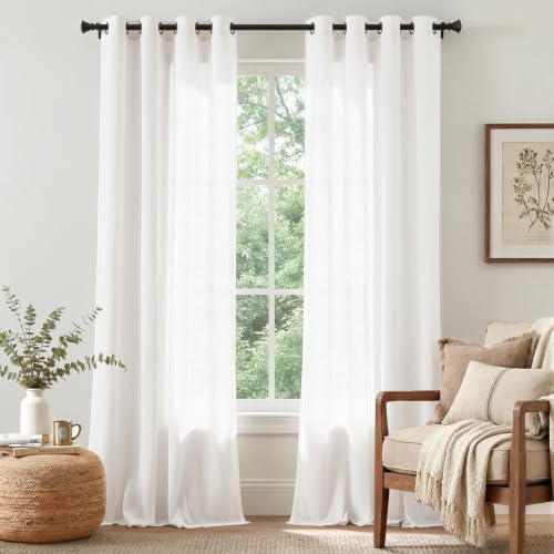 Image of jinchan Linen Curtains 96 Inch Light Filtering Grommet 2 Panels White