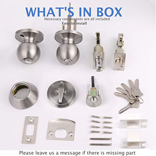 Knobonly 4 Pack All Keyed Same Entry Door Knobs With Single Cylinder Deadbolt For Exterior Front Doors, Satin Nickel Finish, Keyed Alike For Every Set #TOP6