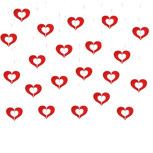 Padorul 70 Pack Red Glitter Heart Raindrop Pendants Valentines Day Decorations For Couples and Romantic Celebrations
