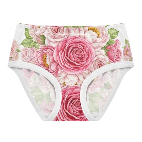 Pink Blush Roses Floral White Panties for Girl Girls Underwear Toddlers Cotton Colorful Underpants Briefs 2t