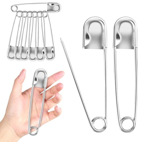 AZUREAL Jumbo Safety Pins 7P, 5 Inch Extra Large Safety Pins Heavy Duty, Stainless Steel Giant Safety Pin for Clothes, Blankets, Leather, Canvas, Laundry, Outdoor and Crafts (Silver)