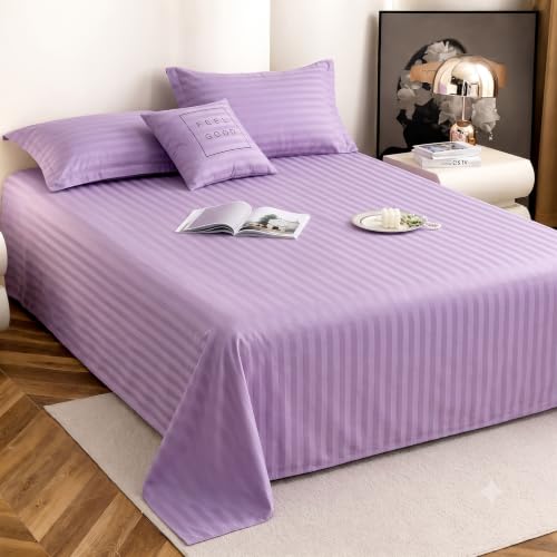 Image of Satin Striped Glace Cotton Double bedsheet with 2 Pillow Cover | Soft & Smooth Finish | Double Bed bedsheet 90 x 90 Inch | Pillow Cover 18 x 28 Inch | Breathable, Fade Resistant