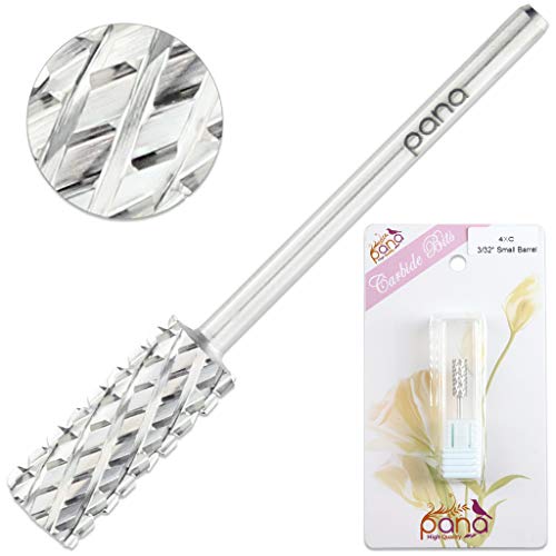 Pana Flat Top Small Barrel 3/32" Shank Size - (Silver, 4X Coarse Grit) - Fast Remove Acrylic Or Hard Gel Nail Drill Bit For Manicure Pedicure Salon Professional Or Beginner #TOP5