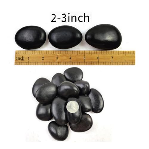 SHIZWU Polished Black River Rocks - 2-3 inch 40LB High Polished Decorative Pebbles, Polished Stones for Landscaping, Natural River Rocks for Outdoor Décor, Polished Pebbles for Plants. - Thumbnail 2