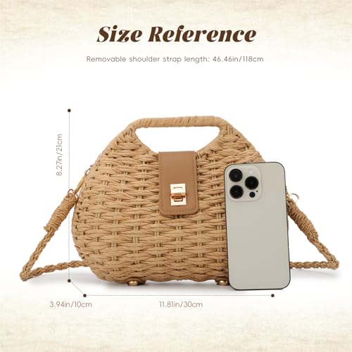 Bolso Tote tejido de paja con correa cruzada para mujer miniatura 4