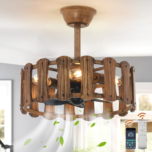 Image of Garwarm 18 inch Caged Ceiling Fan with Light & Remote,Small Farmhouse Fandelier