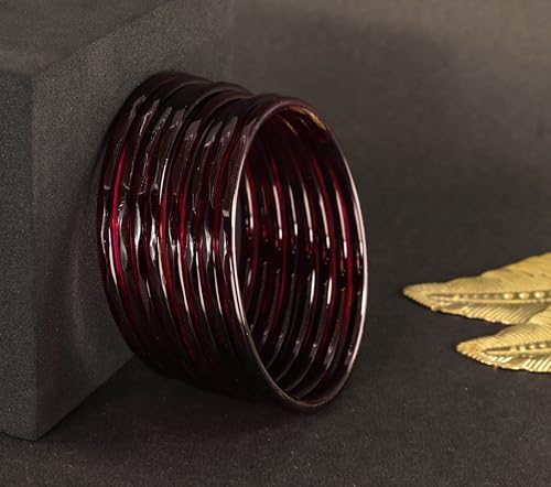 Image of ZULKA Designer Plain Glossy Glass Kada Set For Women & Girls With Diamond Cut Design | Fancy Designer Glass Bangles | Traditional Chudi | Kanch Ki Churi | Stylish Glass Kada For Wedding - Set Of 8