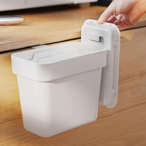 Bote de basura pequeño colgante para cocina con tapa blanco miniatura 7