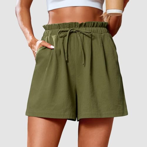 Lainuyoah Short feminino de verão 2024 moderno de cintura alta com bolso Bermuda com cordão para fér