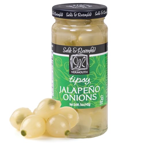 Sable & Rosenfeld Vermouth Tipsy Jalapeño Onions, 5 oz Jar (Pack of 1), Stuffed Pickled Silverskin Cocktail Onions, Kosher, Gluten-Free Martini Garnish