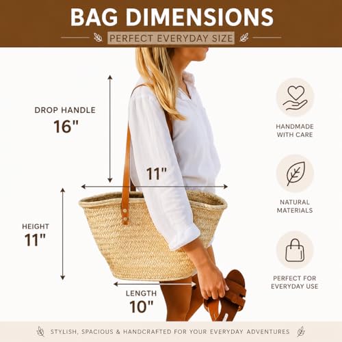 Bolso de paja francés con asas de cuero tipo tote miniatura 5