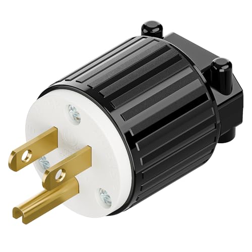 Nema 5-15P Male Plug, ETL Listed 15AMP/125VOLT,15A Straight DIY Plug, USA/Canada 3-Prong Connector, Household AC Industrial Grade Black ANG White Color