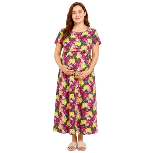 Image of Zero Clothing Feeding Dress for New Moms Casual Loungewear Ankle Length | Cotton Maternity Nighty | Zipless Feeding Dresses for Women | Pregnancy & Nursing Wear