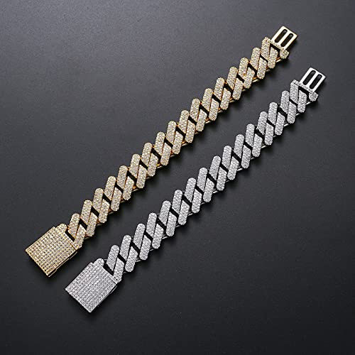 Lkv Gold Cuban Chain For Men,Hip Hop 20Mm 14K Gold Plated Iced Out Lab Diamond Miami Cuban Link Chain Bracelet,Full Cz Diamond Cut #TOP4