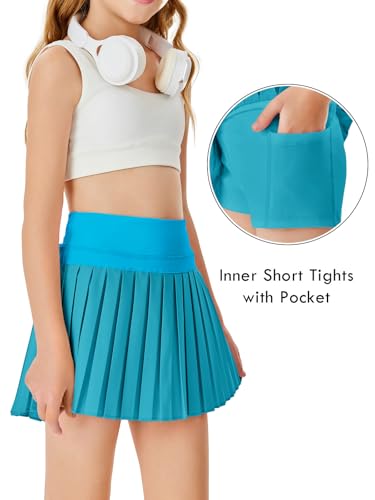 Image of Haloumoning Girls Pleated Skirts with Shorts Athletic Tennis Skorts Sport Performance Skirt with Pockets 4-14 Years