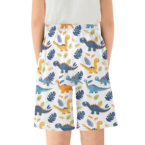 ALAZA Dinosaur Leaf White Pajama Shorts Sleep Shorts Pant Lounge Pajama Bottoms Elastic Waist with Pockets2