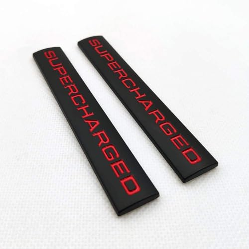 Image of 2pcs Metal Supercharged Emblem Car Logo Premium Auto Badge Rear Trunk Sticker Side Fender Decal (Black&Red)