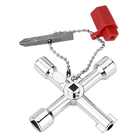 4 Way Cross Key Multi-Functional 4 in 1 Universal Utilities Key with Bit Zinc Alloy Plumbers Electricians Tools, Electrical Cupboard Box, Train Door, Water Meter Valve Gas Electric Meter Cabinets etc Cover