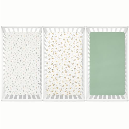 Image of david's kids 3 Pack Fitted Crib Sheets, Ultra Soft Breathable Comfortable Baby Sheet Set for Boys Girls Neutral, 28x52 Inch Fits Standard Crib and Toddler Mattresses, Leaf & Floral