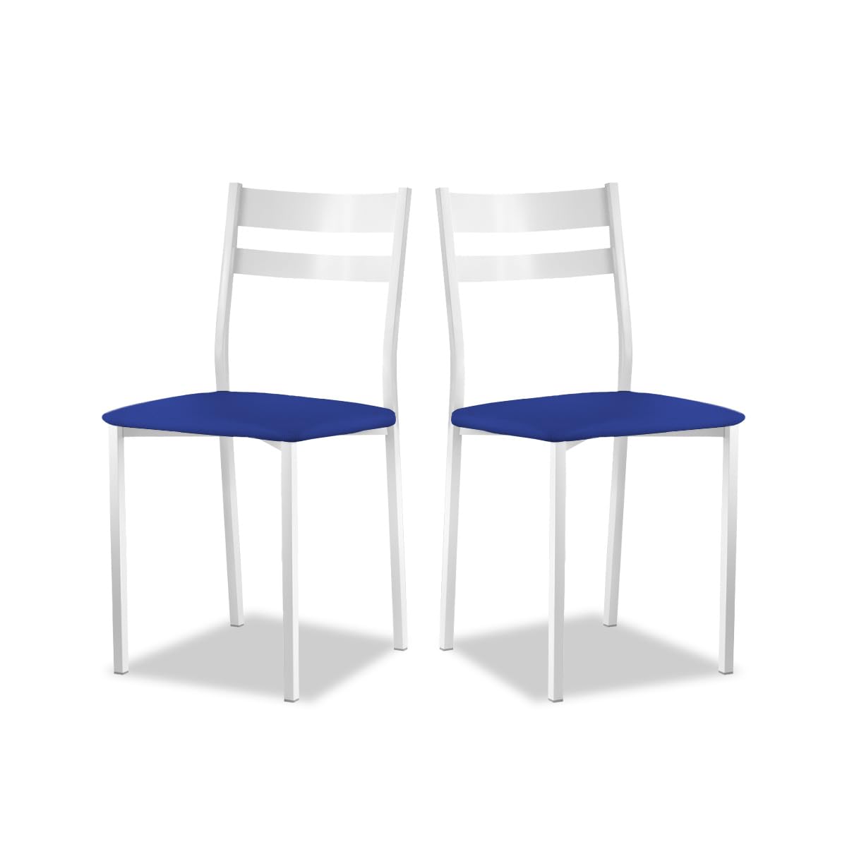 Astimesa - Silla de Comedor o Cocina de Metal Blanca - Asiento Polipiel en Color Azul - 2 Unidades - 38 cm (Ancho) x 45 cm (Alto Asiento) x 85 cm (Alto Total) x 40 cm (Fondo)