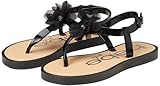 bebe Girls' Thong Sandals with Chiffon Flowers (Toddler/Little Kid), Size 11-12 Little Kid, Black