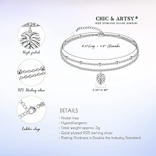 Image of CHIC & ARTSY Women Anklets S925 Sterling Silver Dainty Layered Anklet Bracelet Adjustable Multilayer Beach Ankle Bracelet Summer Jewelry for Women 10-11 Inches