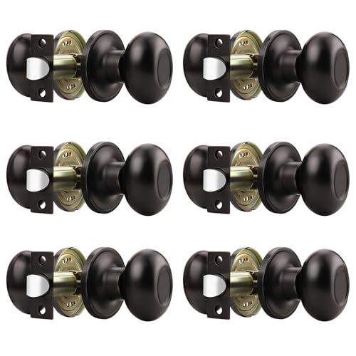 Gobrico 6 Pack Oval Style Oil Rubbed Bronze Passage Door Knobs, Stainless Steel, 1 inch, Black