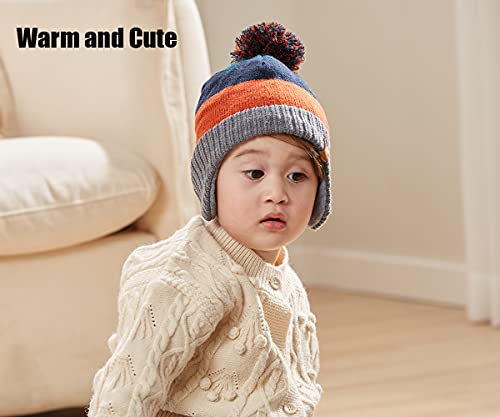 Lmlalml Boys Winter Hat Earflap Knitted Beanie For Kids Warm Fleece Lined Thicken Hat For Baby Orange #TOP4