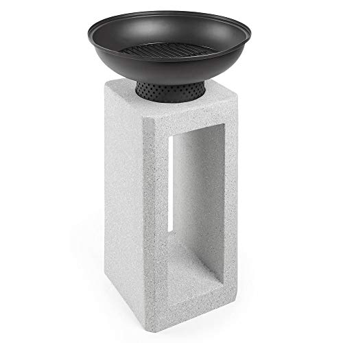 VonHaus MgO Outdoor Fire Pit Plinth in Black/Grey Faux Concrete Fire