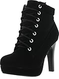 JJF Shoes Top Moda Polish Military Lace Up Platform Chunky High Heel Ankle Booties,Black_Polish-47,10