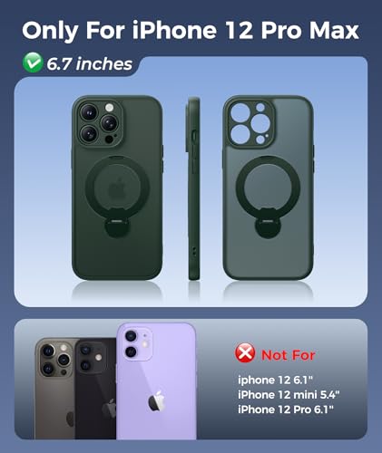 Image of FNTCASE for iPhone 12 Pro-Max Case: [360 Spin Magnetic Stand] [Compatible with Magsafe] [Screen Protector] Translucent Matte Military Grade Shockproof Full Camera Protective Phone Cover - Green
