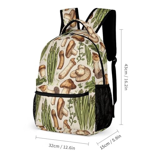 Asparagus And Mushroom Printed Backpack with Lunch Box Bag Pencil Case Pouch 3pcs Daypack Set for Women Men2