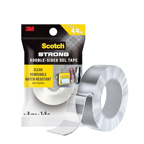 Image of 3M Scotch Double Sided Gel Tape, Heavy Duty, Multi-Purpose, Transparent, Strong Grip Nano Tape, Holds Upto 4.4KG per mtr, Water Resistant, Removable, Multi-Surface, Re-usable, 1 Roll (3cmx1.5m)